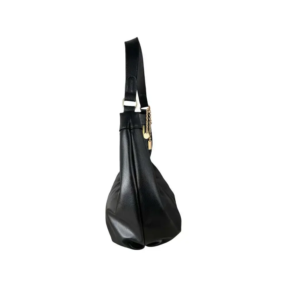Universal Thread Black Faux Leather Hobo Shoulder Bag with Gold Chain Detail